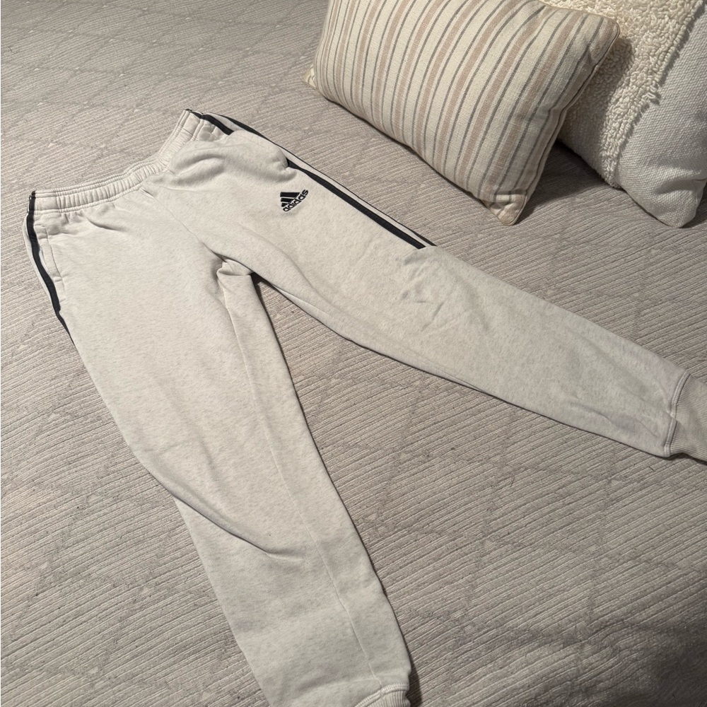 Adidas Gray Track Pants with Elastic Waistband and Drawstring